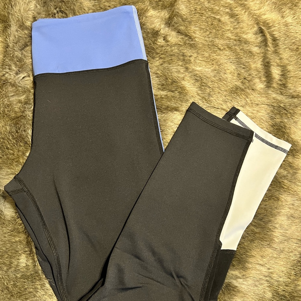 Zyia Black Colorblock Leggings with Blue and White Panels